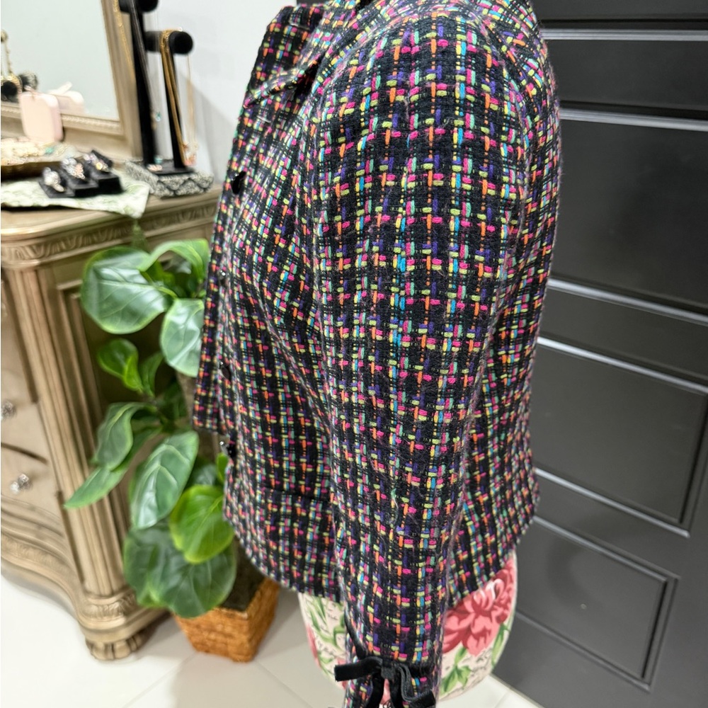 London Times Multicolor Tweed Crop Jacket - Black Base with Pink & Blue Accents - Picture 6 of 9